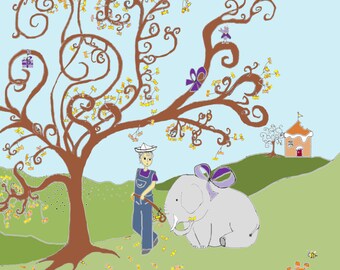 Painting for kids mixed girl or boy "elephant and child"