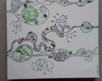 Mini abstract painting Green 12/12 cm
