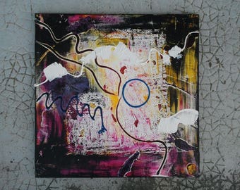 Tableau abstrait, peinture acrylique sur toile carrée multicolore "Graffiti 1"