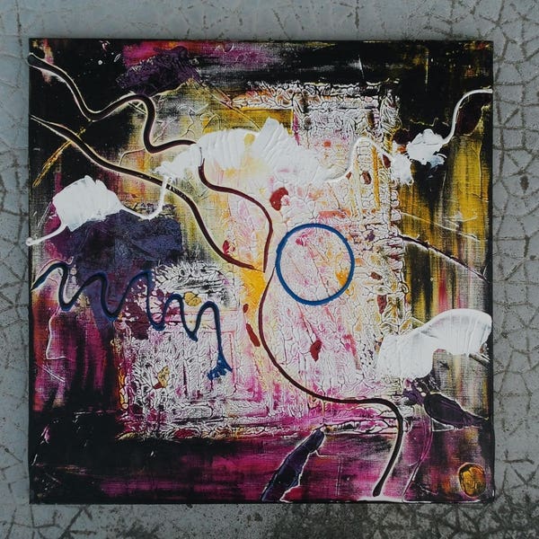 Tableau abstrait, peinture acrylique sur toile carrée multicolore "Graffiti 1"