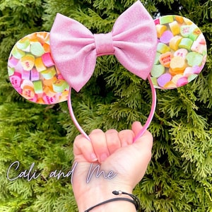 Valentines Mouse Ears, Valentines Ears, Mickey Ears, Valentines Day Ears, Candy Hearts, Adult Minnie Ears Valentines Day