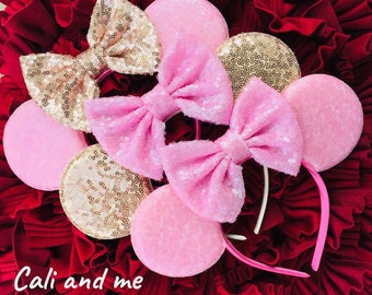 Rose Gold and Pink Minnie Mouse Ears, Rose Gold Minnie Ears, Pink Minnie Mouse Ears, Rose Gold Mickey Mouse Ears, Disney Rose Gold Ears