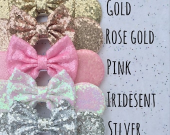 Gold Minnie Ears, Silver Minnie Ears, Iridescent Minnie Ears, Rose Gold, Mini Ears, Sparkle Mouse Ears, Sequin Minnie Ears, Mickey Ears