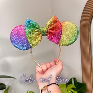 Ombre Pastel Rainbow Mickey Ears, Pastel Rainbow Ears, Rainbow Minnie Ears, Pastel Rainbow Disney Ears, Pastel Rainbow Sequin Mouse Ears image 1