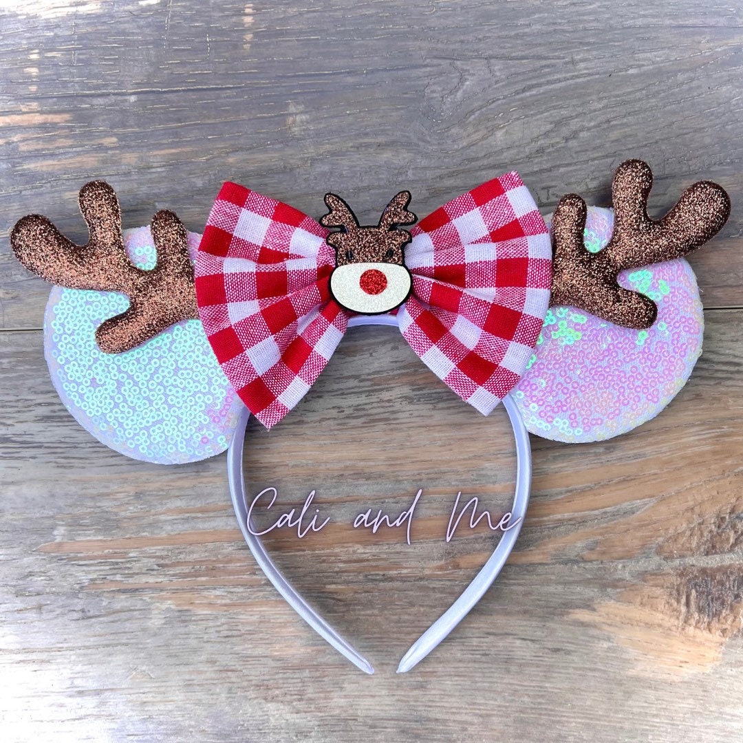 Plaid Christmas Ears, Reindeer Ears, Buffalo Plaid Ears, Christmas ...