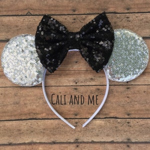 Minnie Mouse Ears, Silver and Black Minnie Ears, Mickey Ears, Silver and Black Mouse Ears, Mouse Ears Headband, Mickey Ears, Minnie Ears
