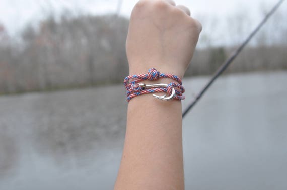 American Flag Fish Hook Bracelet, Paracord Hook Bracelet, Gifts