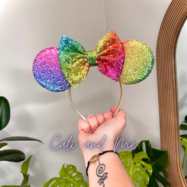 Ombre Pastel Rainbow Mickey Ears, Pastel Rainbow Ears, Rainbow Minnie Ears, Pastel Rainbow Disney Ears, Pastel Rainbow Sequin Mouse Ears image 1