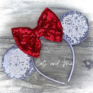 Silver Minnie Ears, Pick your Bow Color Mouse Ears, Mouse Ears Headband, Silver Mouse Ears, Silver Disney Mouse Ears, Mickey Mouse Ears,