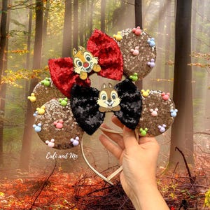 Chip and Dale Mouse Ears Headband Disney Park Minnie Ears, Chipmunk Mickey Balloon Ears, Sequin Mouse Ears Headband