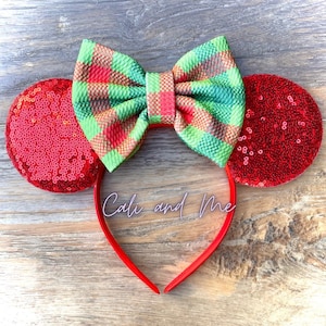 Red Plaid Christmas Mickey Mouse Ears, Christmas Minnie Mouse Ears, Christmas Disney Ears, Christmas Mouse Ears Headband, Plaid Minnie Ears