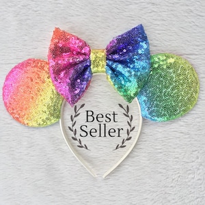 Ombre Pastel Rainbow Mickey Ears, Pastel Rainbow Ears, Rainbow Minnie Ears, Pastel Rainbow Disney Ears, Pastel Rainbow Sequin Mouse Ears image 3