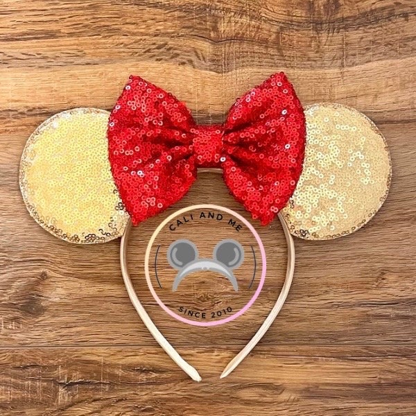 Valentine's Day Red and Gold Minnie Mouse Ears, Gold Mickey Ears, Gold Minnie Ears, Red Mickey Ears, Disney Minnie, Mickey Mouse Ears