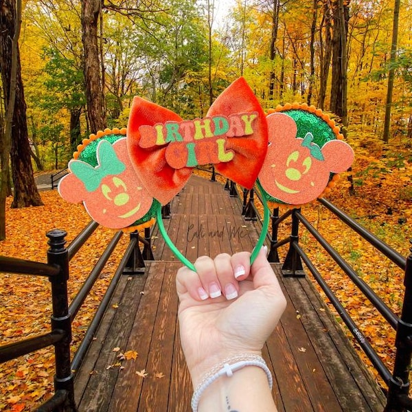 Birthday Girl Minnie Ears Headband Fall Pumpkin Mouse Ears Disney Halloween, Fall Birthday Girl Headband