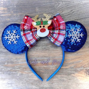 Winter Blue Minnie Ears, Christmas Minnie Ears, Christmas Mickey Ears, Holiday Minnie Mouse Ears, Holiday Mickey Mouse Ears, Mouse Ears