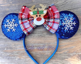 Winter Blue Minnie Ears, Christmas Minnie Ears, Christmas Mickey Ears, Holiday Minnie Mouse Ears, Holiday Mickey Mouse Ears, Mouse Ears