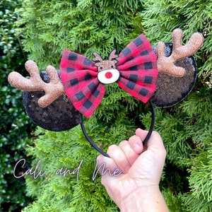 Plaid Christmas Ears, Reindeer Ears, Buffalo Plaid Ears, Christmas ...