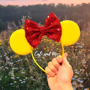 Women Yellow Polyester Velvet Mickey Mouse Halloween Costume Headband Minnie Mouse Sequined Ear Headband for Adults – Joyful  main image 4
