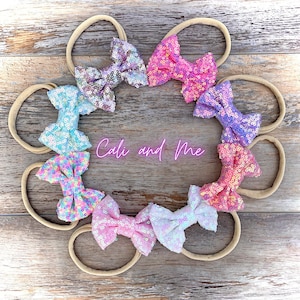 Sparkle Baby Headband, Baby Headband, Nylon Baby Headband, Sequin Baby Headband, Baby Bow Headband, Hair Bow Clip
