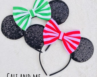 Peppermint Striped Christmas Ears, Striped Holiday Minnie Ears, Disney Christmas Ears, Christmas Disney Mickey Ears, Peppermint Ears