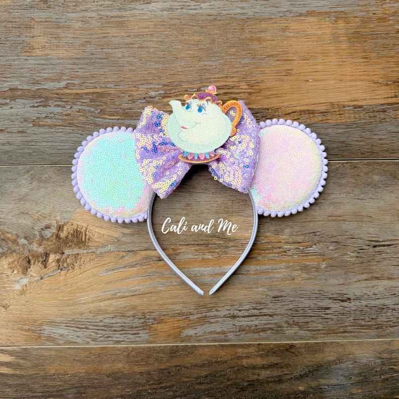 Mrs Potts and Chip Minnie Ears, Beauty and the Beast Mickey Ears, Mrs Potts Ears, Chip Mickey Ears, Belle Mickey Ears, Mrs Pott Mickey Ears Mrs Potts/White Ears