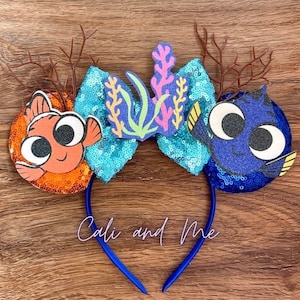 Nemo Inspired Ears, Finding Nemo Ears, Nemo Ears, Dory Ears, Finding Dory Ears, Nemo and Dory Mouse Ears Headband, Dory and Nemo Mash up.