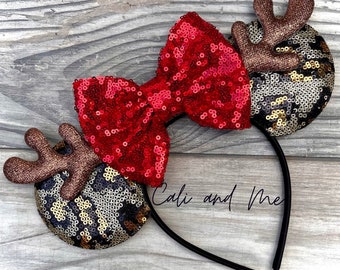 Christmas Minnie Ears, Leopard Reindeer Ears, Reindeer Mickey Ears, Reindeer Minnie Ears, Animal Kingdom Christmas Minnie Ears