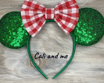 Christmas Plaid Mickey Ears, Christmas Minnie Ears, Christmas Ears, Christmas Mouse Ears Headband, Plaid Minnie Ears, Holiday Minnie Ears