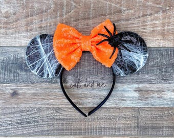 Disney Halloween Swirl Candy-theme Mickey Ears Headband with Black Sequin Bow Disney Parks Halloween Candy Swirl Sequin Minnie Mouse Ear  main image 4