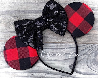 Buffalo Plaid Ears, Buffalo Mouse Ears, Buffalo Minnie Ears, Flannel Minnie Ears, Buffalo Plaid Mickey Ears, Minnie Mouse Ears, Disney Ears