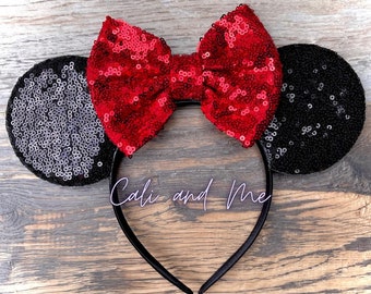 Mouse Ears, Mickey Ears, Classic Minnie Ears, Disney Mickey Ears, Minnie Mouse Ears, Minnie Ears, Disney Ears, Red Bow Minnie Ears, Headband