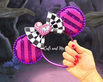 Alice In Wonderland Cheshire Cat Inspired Mickey Ears Headband Mad Tea Party Wonderland Ears, Cheshire Cosplay Headband