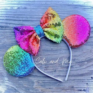 Ombre Pastel Rainbow Mickey Ears, Pastel Rainbow Ears, Rainbow Minnie Ears, Pastel Rainbow Disney Ears, Pastel Rainbow Sequin Mouse Ears image 2