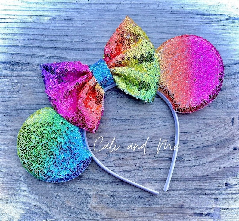 Ombre Pastel Rainbow Mickey Ears, Pastel Rainbow Ears, Rainbow Minnie Ears, Pastel Rainbow Disney Ears, Pastel Rainbow Sequin Mouse Ears image 2