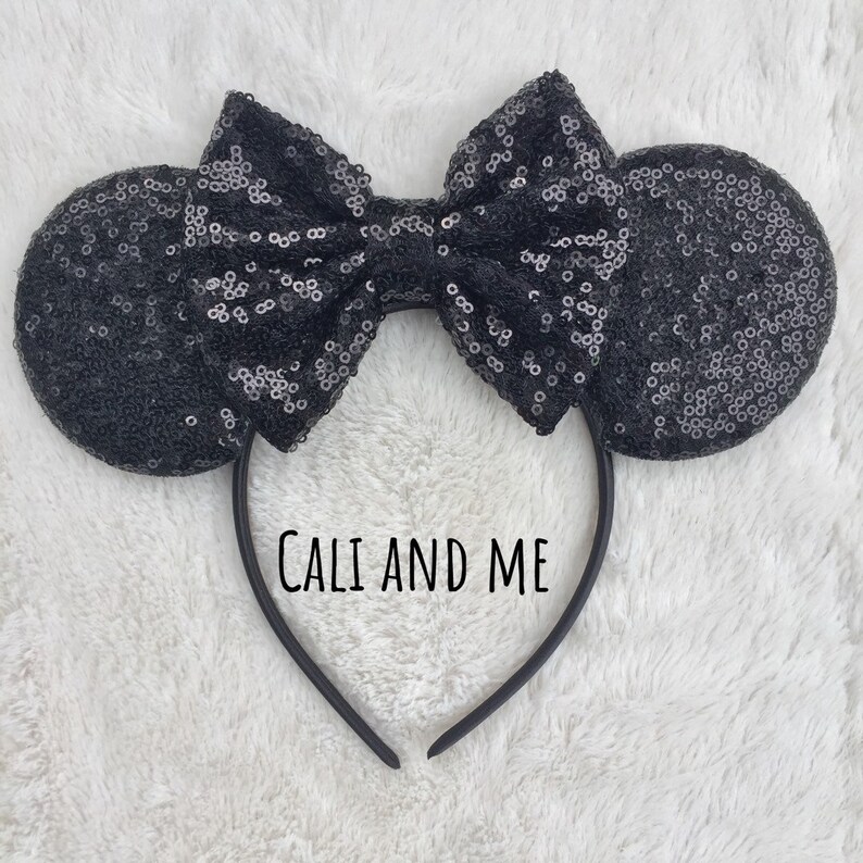 Solid Black Minnie Ears Black Sequin Minnie Ears Black | Etsy