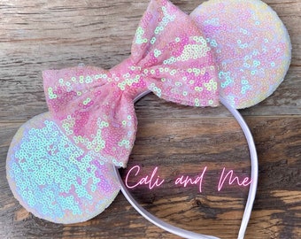 Iridescent and Pink Minnie Mouse Ears, Mickey Mouse Ears, Mouse Ears Headband, Minnie Ears,  Adult Minnie Ears, Disney Mickey Ears