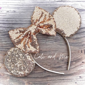 Gold Disney Ears, Gold Sequin Minnie Ears, Gold Minnie Ears, Gold Sequin Mickey Mouse Ears, Gold Mouse Ears, Gold Mouse Ears Headband