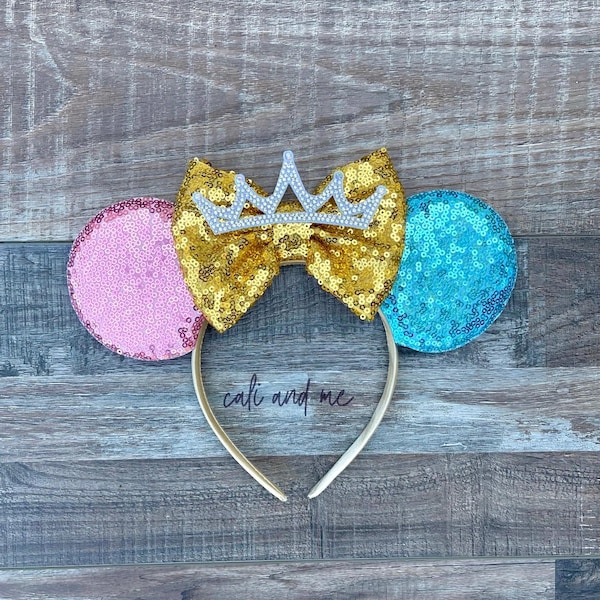 Aurora Ears, Sleeping Beauty Ears, Aurora Minnie Ears, Princess Aurora Ears, Minnie Ears, Pink and Blue Crown Ears, Princess Minnie Ears