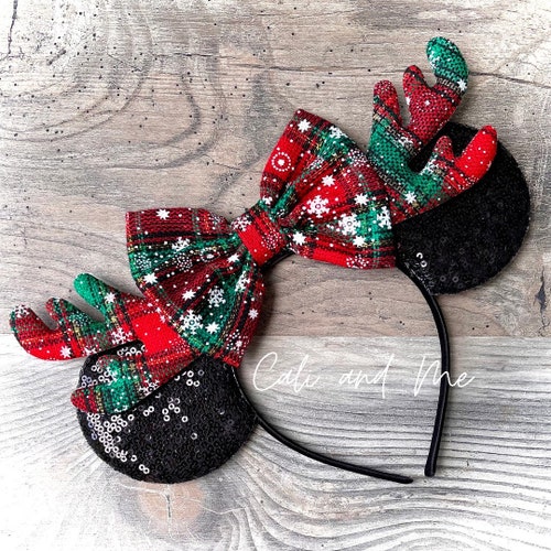 Christmas Plaid Minnie Ears, Reindeer Ears, Reindeer Mickey Ears, Reindeer Minnie Ears,  Reindeer Mouse Ears, Christmas Minnie Ears,