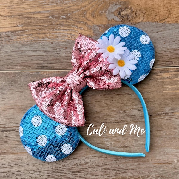 Daisy Duck Ears, Daisy Ears, Disney Ears, Minnie Ears Daisy , Disney Daisy Ears, Turquoise Polka Dot Ears, polka dot Minnie ears