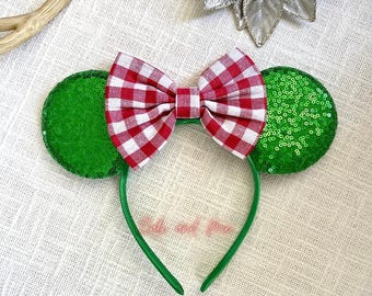 Christmas Plaid Mickey Ears, Christmas Minnie Ears, Christmas Ears, Christmas Mouse Ears Headband, Plaid Minnie Ears, Holiday Minnie Ears