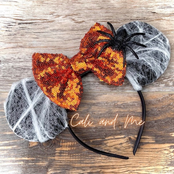 Custom Made Sequin Spiderweb Haunted Mansion Disney Minnie Mouse Ears Which colours make you think of Haunted Mansion? Green/Teals  main image 3