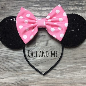 Polka Dot Minnie Ears, Minnie Mouse Ears, Pink Polka Dot Minnie Ears, Polka Dot Mickey Ears, Polka Dot Disney Ears, Pink Polka Dot Headband image 1