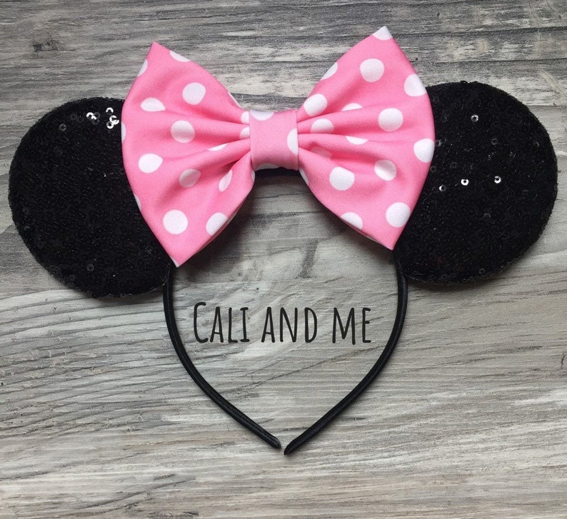 Polka Dot Minnie Ears, Minnie Mouse Ears, Pink Polka Dot Minnie Ears, Polka Dot Mickey Ears, Polka Dot Disney Ears, Pink Polka Dot Headband image 1