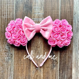 Pink Minnie Ears, Pink Mouse Ears, Velvet Minnie Ears, Minnie Ears, Mickey Ears, Mouse Ear Headband, Flower Minnie Ears, Floral Minnie Ears