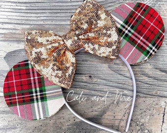 Christmas Mickey Ears, Christmas Minnie Ears, Christmas Mouse Ears, Plaid Minnie Ears, Holiday Minnie Ears, Mouse Ears, Minnie Ears