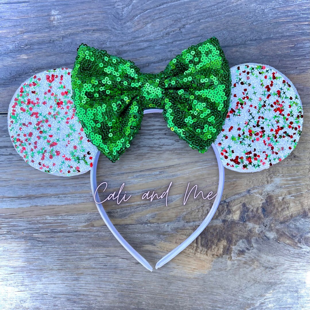 Green Christmas Minnie Ears, Minnie Ears, Christmas Mickey Ears