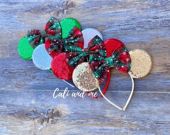Christmas Mickey Ears, Christmas Ears, Holiday Mickey Ears, Christmas Minnie Ears, Plaid Mickey Ears, Christmas Mouse Ears, Disney ears