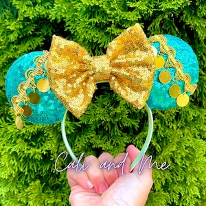 Jasmine Mouse Ears, Aladdin Inspired Minnie Ears, Jasmine Mouse Ears, Teal and Gold Sequin Ears, Disney Minnie Ears, Jasmine Ears