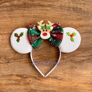 Christmas Reindeer Ears, Minnie Mouse Ears, Reindeer Minnie Ears,  Holiday Minnie Ears, Christmas Minnie Ears, Christmas Mickey Ears
